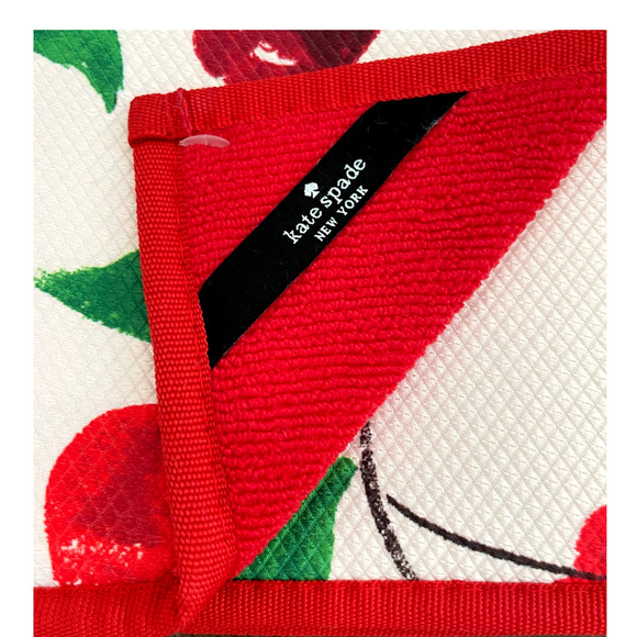 Kate Spade CHERRY Kitchen Dish Drying Mats 2pk Reversible Pink & Red 16x22 New - Picture 4 of 8